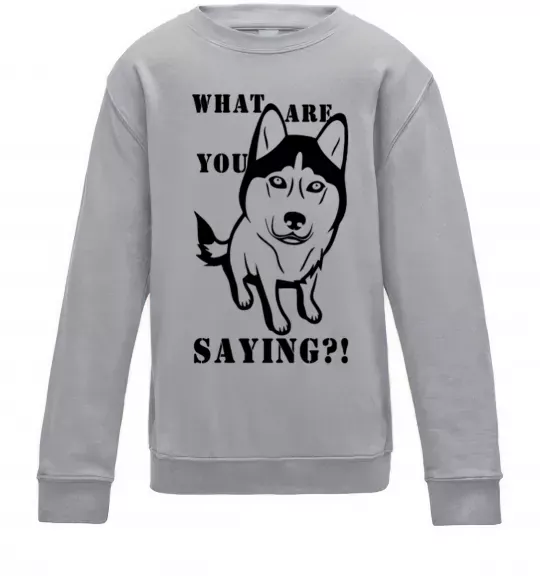 Дитячий світшот What are you saying Сірий меланж фото