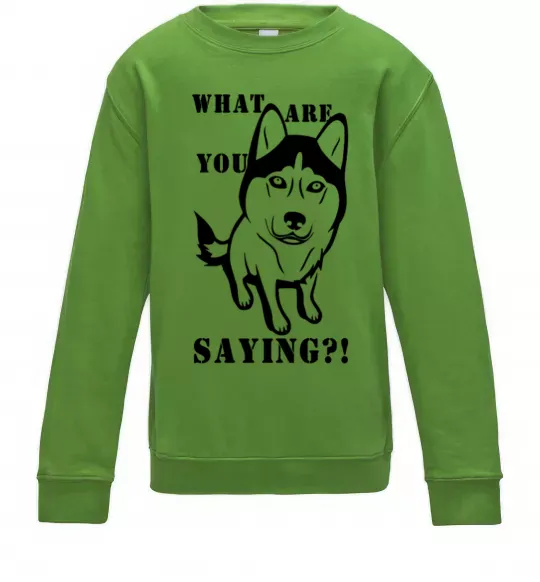 Дитячий світшот What are you saying Лаймовий фото