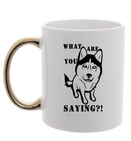 Чашка з кольоровою ручкою What are you saying Золото фото