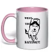Чашка з кольоровою ручкою What are you saying Ніжно рожевий Чашка з кольоровою ручкою What are you saying Ніжно рожевий фото