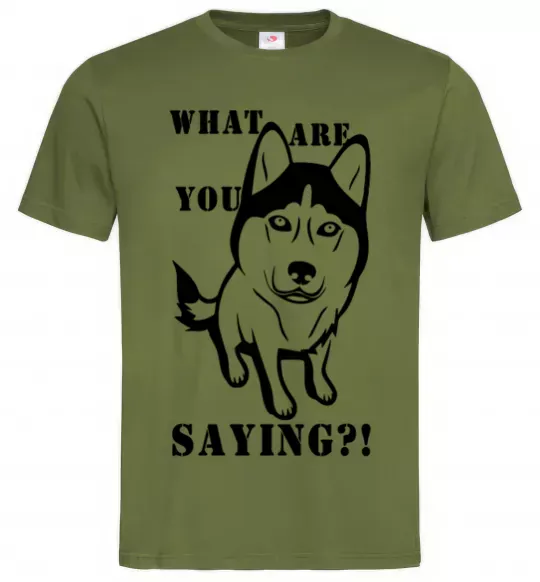 Мужская футболка What are you saying Оливковый фото