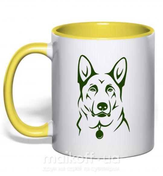 Чашка з кольоровою ручкою German Shepherd dog №2 Сонячно жовтий фото