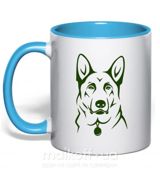 Чашка з кольоровою ручкою German Shepherd dog №2 Блакитний фото