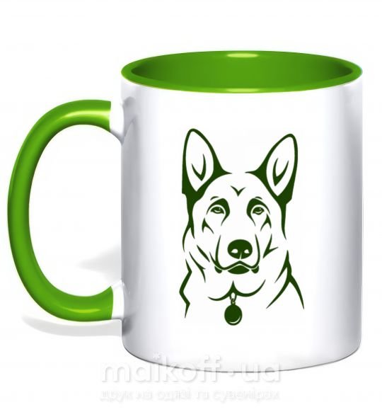 Чашка з кольоровою ручкою German Shepherd dog №2 Зелений фото