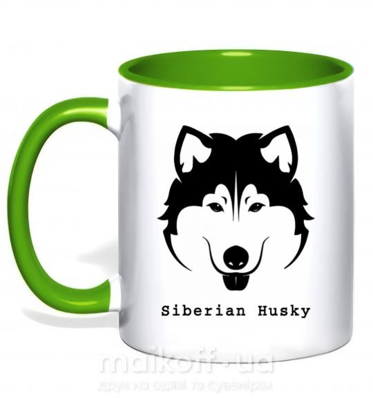 Чашка з кольоровою ручкою Siberian Husky Зелений фото