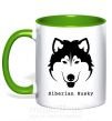 Чашка с цветной ручкой Siberian Husky Зеленый фото
