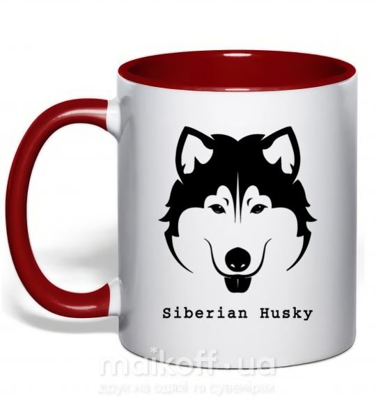 Чашка с цветной ручкой Siberian Husky Красный фото