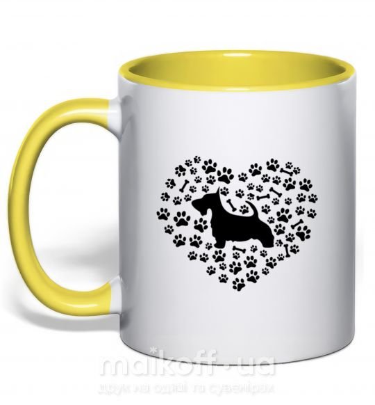 Чашка с цветной ручкой Love scotch terrier Солнечно желтый фото