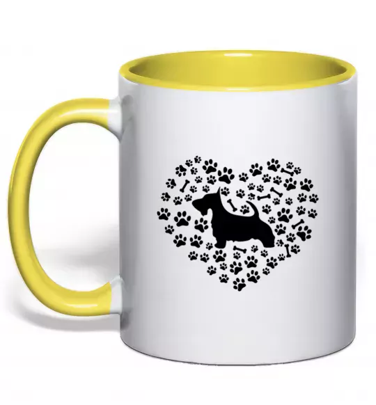 Чашка с цветной ручкой Love scotch terrier Солнечно желтый фото