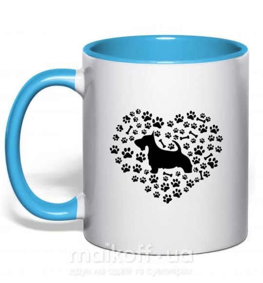 Чашка з кольоровою ручкою Love scotch terrier Блакитний фото