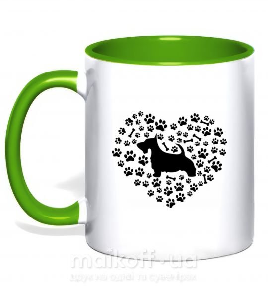 Чашка з кольоровою ручкою Love scotch terrier Зелений фото