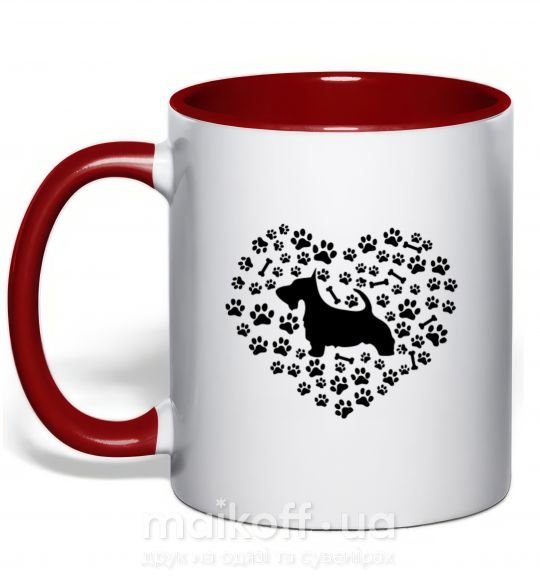 Чашка с цветной ручкой Love scotch terrier Красный фото