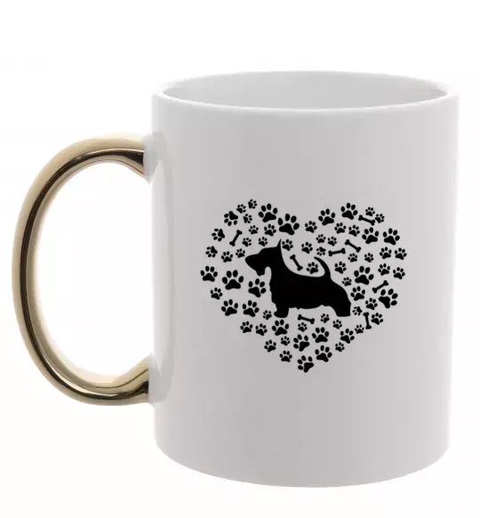 Чашка с цветной ручкой Love scotch terrier Золото фото