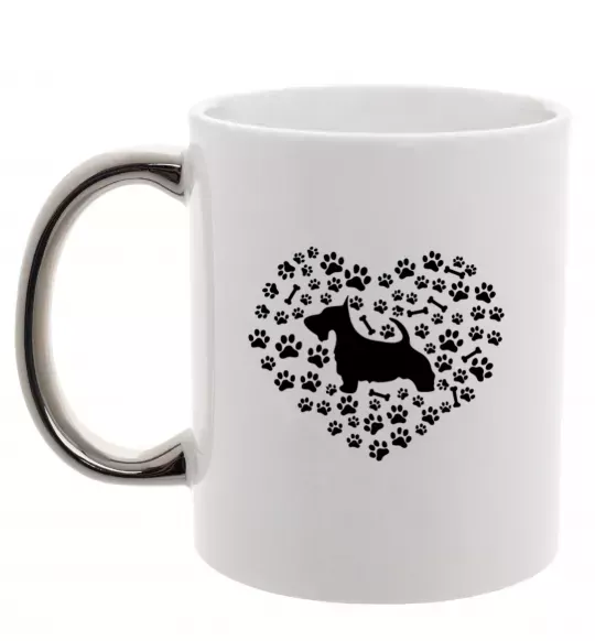 Чашка с цветной ручкой Love scotch terrier Серебро фото