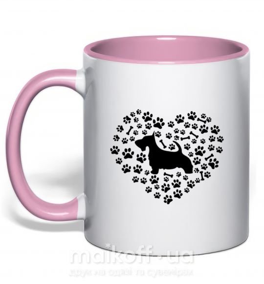 Чашка з кольоровою ручкою Love scotch terrier Ніжно рожевий фото