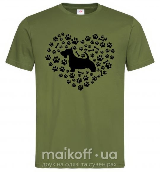 Мужская футболка Love scotch terrier Оливковый фото