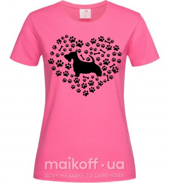 Жіноча футболка Love scotch terrier Яскраво-рожевий фото