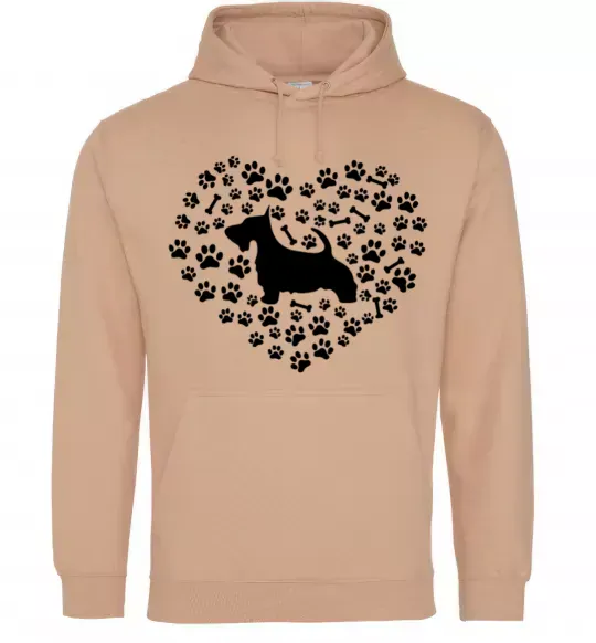 Женская толстовка (худи) Love scotch terrier Песочный фото