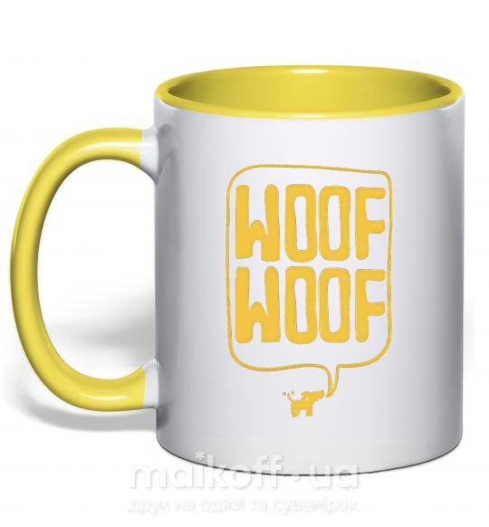 Чашка з кольоровою ручкою Woof woof Сонячно жовтий фото