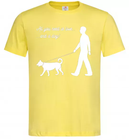 Мужская футболка All you need is love and dog Лимонный фото