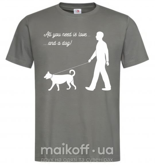 Чоловіча футболка All you need is love and dog Графіт фото