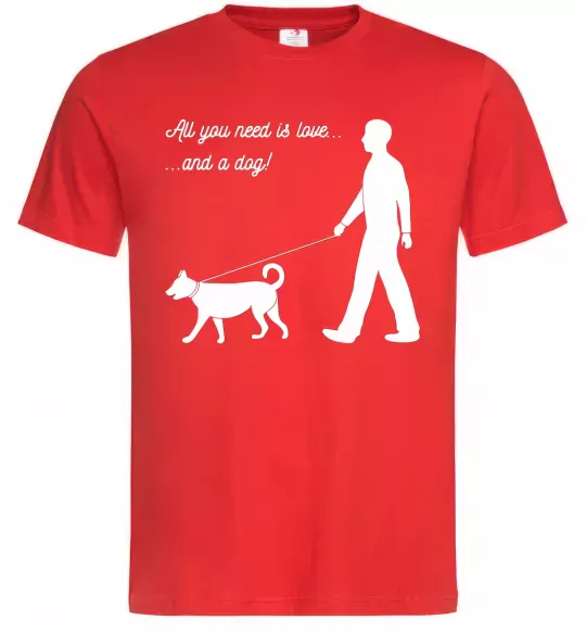 Мужская футболка All you need is love and dog Красный фото