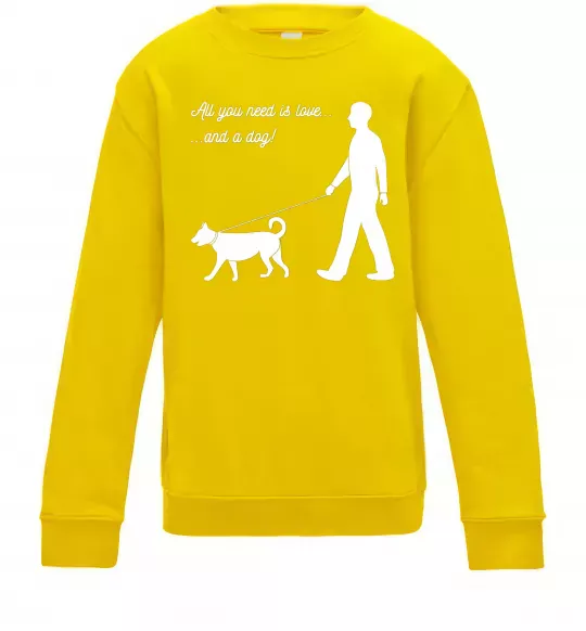 Детский Свитшот All you need is love and dog Солнечно желтый фото