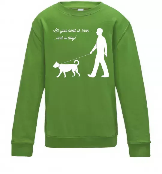 Детский Свитшот All you need is love and dog Лаймовый фото