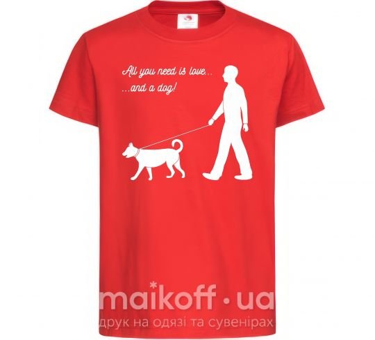 Дитяча футболка All you need is love and dog Червоний фото