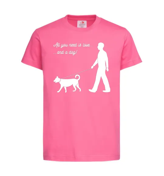 Детская футболка All you need is love and dog Ярко-розовый фото