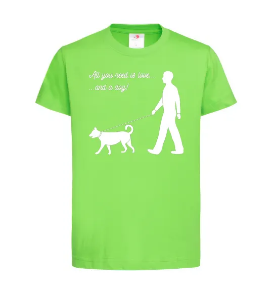 Детская футболка All you need is love and dog Лаймовый фото