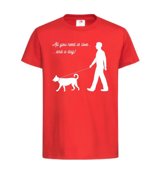 Детская футболка All you need is love and dog Красный фото