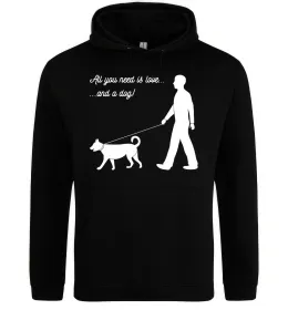 Мужская толстовка (худи) All you need is love and dog Черный фото