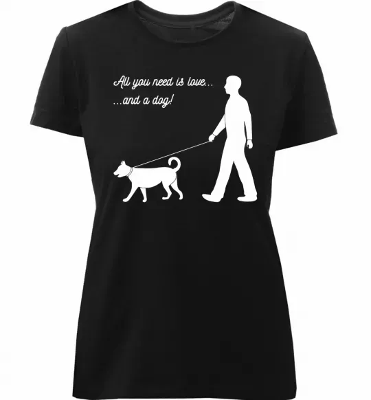 Женская премиум футболка All you need is love and dog Черный фото