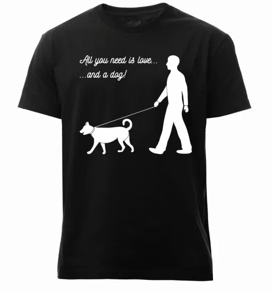 Мужская премиум футболка All you need is love and dog Черный фото