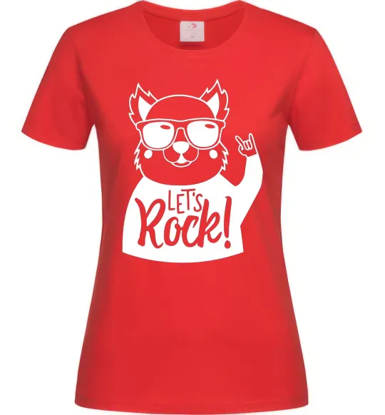 Женская футболка Dog let's rock Красный фото