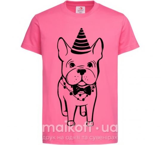 Детская футболка Бульдог в праздничной шапочке Ярко-розовый фото