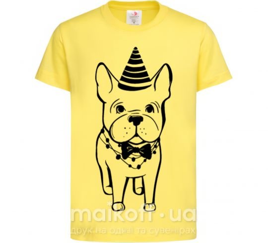 Детская футболка Бульдог в праздничной шапочке Лимонный фото