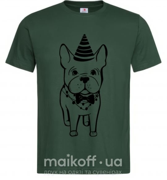 Мужская футболка Бульдог в праздничной шапочке Темно-зеленый фото