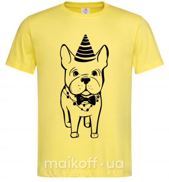 Мужская футболка Бульдог в праздничной шапочке Лимонный фото