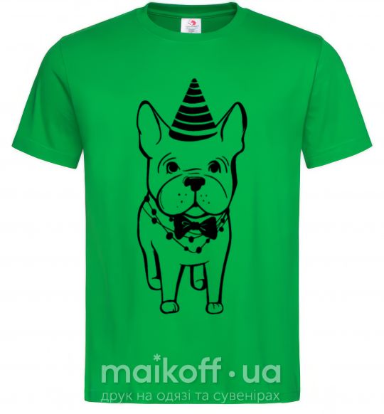 Мужская футболка Бульдог в праздничной шапочке Зеленый фото