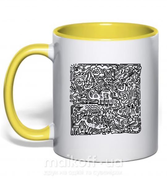 Чашка з кольоровою ручкою Звери лабиринт Сонячно жовтий фото