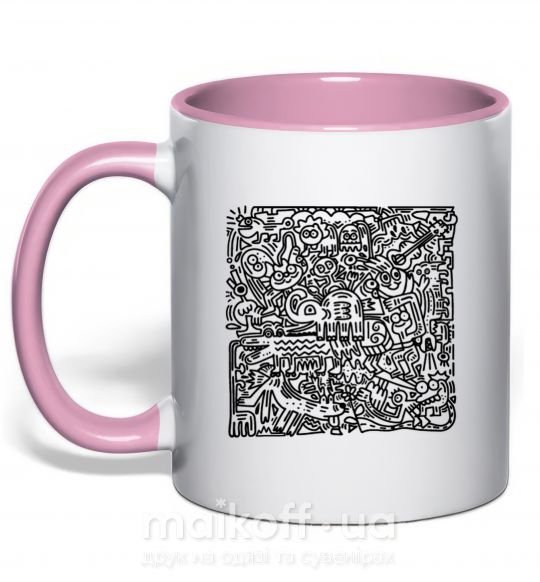 Чашка з кольоровою ручкою Звери лабиринт Ніжно рожевий фото