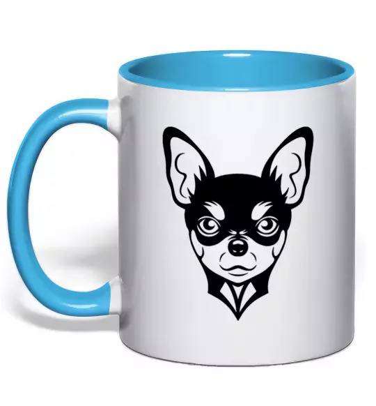 Чашка с цветной ручкой Чихуахуа Голубой фото
