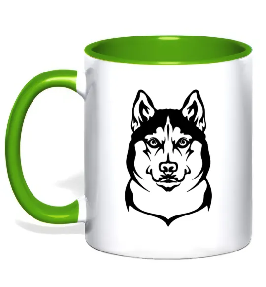 Чашка с цветной ручкой Хаски Лаймовый фото