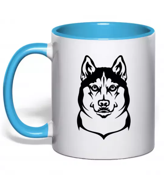 Чашка з кольоровою ручкою Хаски Блакитний фото