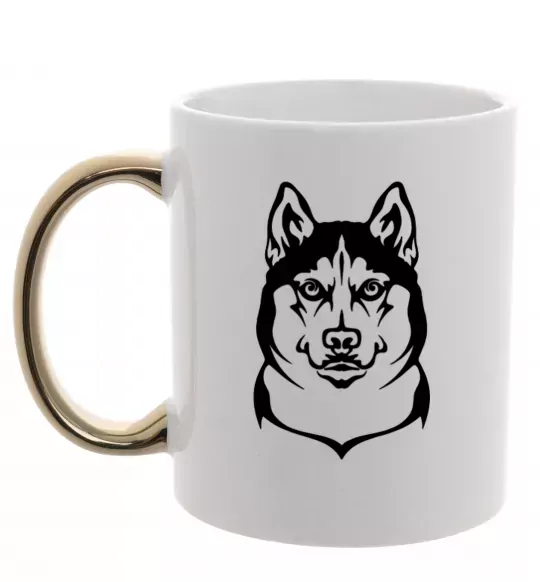 Чашка з кольоровою ручкою Хаски Золото фото