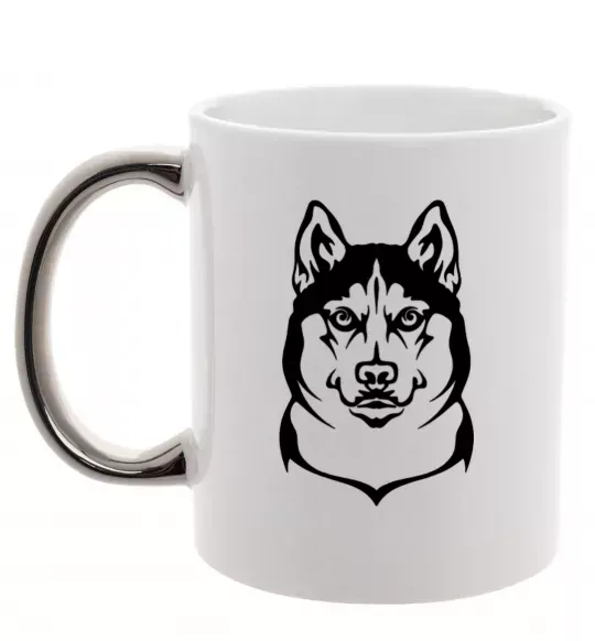 Чашка з кольоровою ручкою Хаски Срібло фото