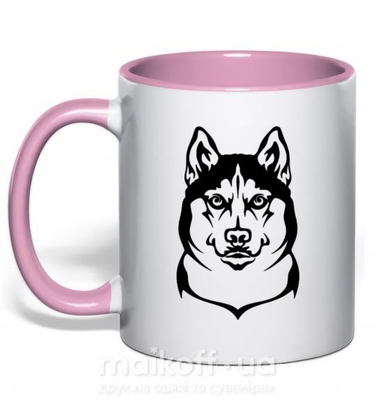 Чашка с цветной ручкой Хаски Нежно розовый фото