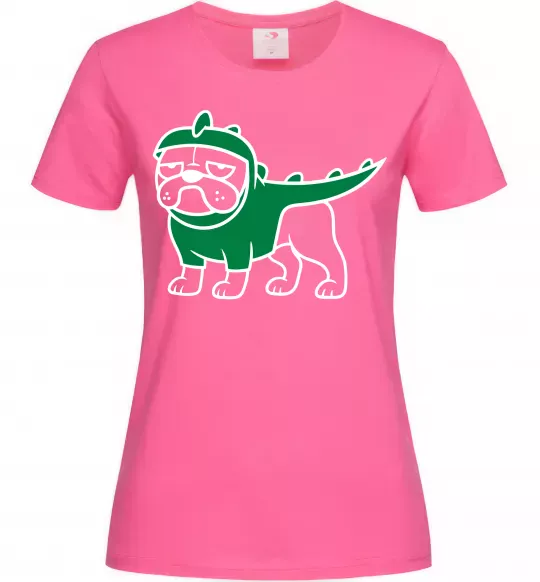 Женская футболка Pug Dino Ярко-розовый фото